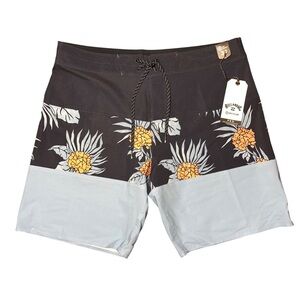 Billabong Navy Blue Floral Upcycler Pro Swim Board Shorts Mid Length NWT 34